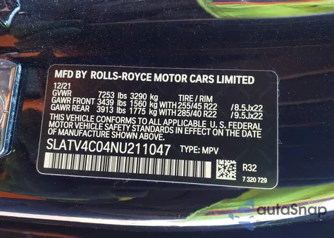2022 Rolls-Royce Cullinan z USA, uszkodzony, nr VIN SLATV4C04NU211047